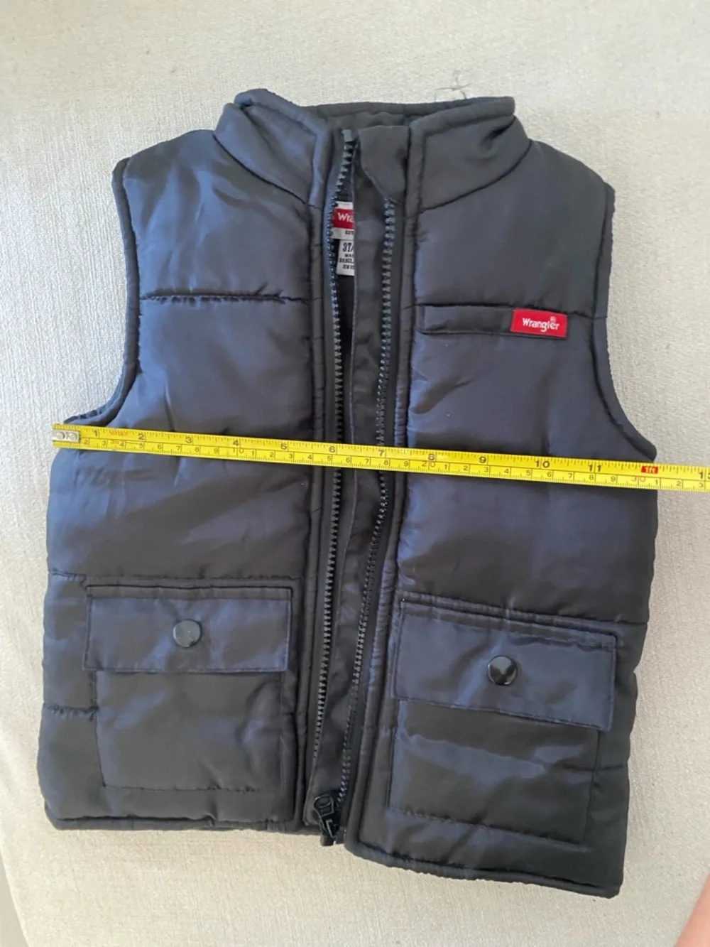 Wrangler Black Quilted Puffer Vest with Red Logo Patch